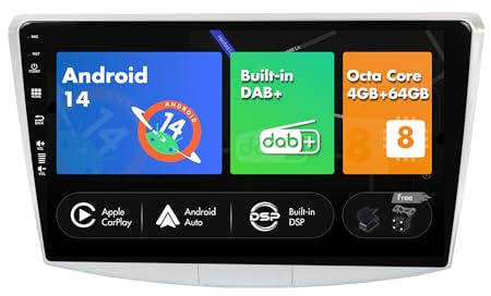 SXAUTO -Built-in DAB- Android 14 IPS Autoradio für Passat B6 /B7 Magotan/CC (2010-2018) - Eingebaut Carplay/Android Auto - Kamera + MIC - 4G+64G - 360-CAM Lenkradsteuerung Fast-Boot - 2 Din 10.1 Zoll