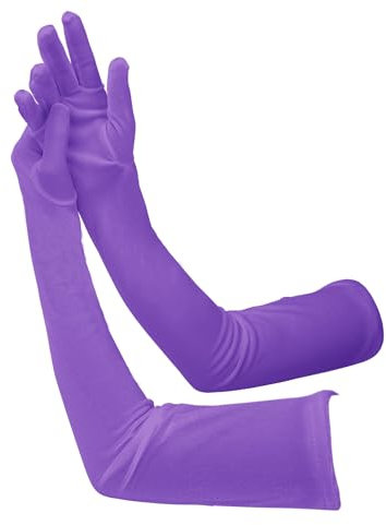 PEUTIER Lange Satin Handschuhe, 70cm Satin Handschuhe Lang Opern-Satin-Handschuhe 1920er-Jahre-Opern-Handschuhe für Halloween Party Hochzeit Tanz Kostümzubehör (Lila)