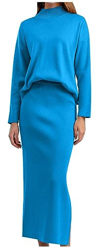 Susenstone Damen Frühlings- und Herbst Strick-Sets Mode Einfarbig Rundhals Langarm Pullover +Rock Set Zweiteilige Rock-Outfits für Frauen Freizeitanzug Casual Loungewear Hosenanzug Y2K Streetwear