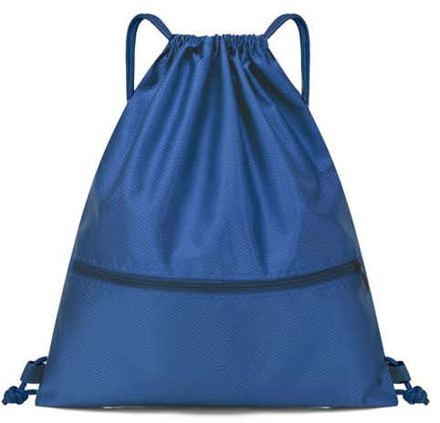 Jsdoin Sac à dos en nylon, Sac à dos de sport imperméable, à dos avec sacs de sport à cordon,Pour école, piscine, sport, adulte, enfant (Bleu saphir)