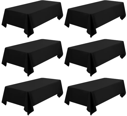 FXKS 6 Stück Tischdecke Schwarz 153 x 260cm,Rechteckige 6 FT Tischdeckes | Flecken- und Knitterfreie Waschbare Tischdecke aus Polyestergewebe für Hochzeiten,Feiern, Veranstaltungen und Restaurants