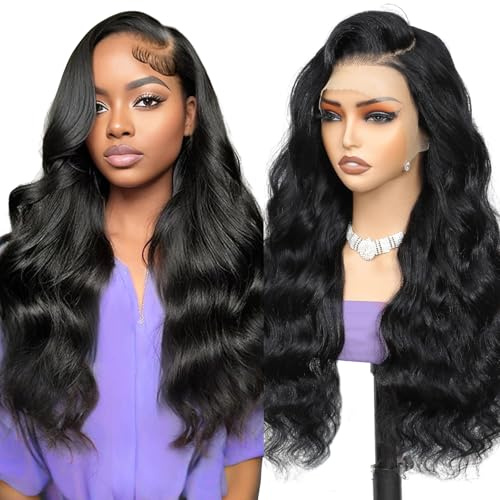 Real Hair Wig Body Wave Human Hair Wig 13x4 Lace Front Schwarz Perücke Damen Echthaar 180% Dichte Glueless Lace Frontal Perücke For Black Women 14 Zoll