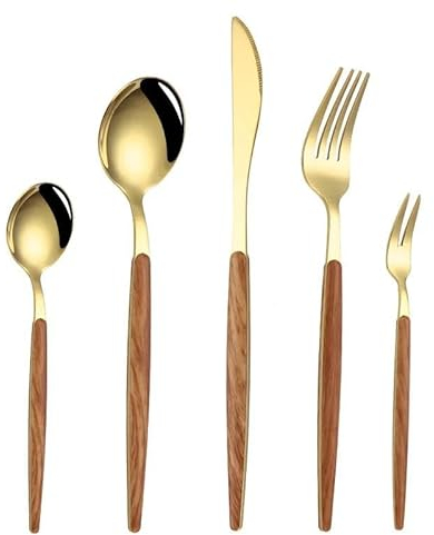 Juego De Cubiertos 20 Piezas Cubiertos De Acero Inoxidable Vajilla Con Mango De Madera Juego De Cubiertos Tenedor Cuchillo Cuchara Cuchara De Té