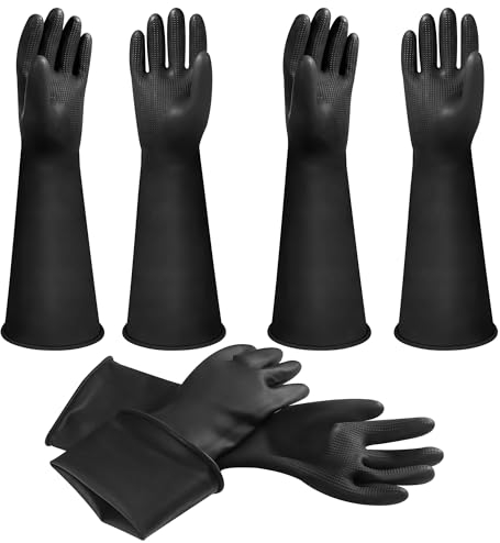 18 Rubber Gloves Heavy Duty Latex Gloves Chemical Resistant Protective Gloves PPE Industrial Safety Work Long Gauntlets Gloves, Waterproof, Resist Strong Acid, Alkali and Oil, Non-Slip (3 Pairs)