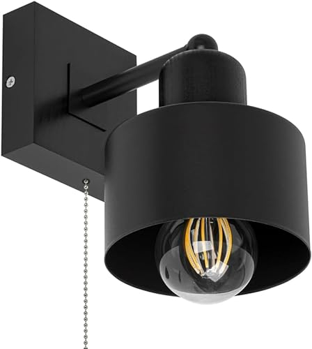 alfalux Wandleuchte Innen Wandlampe SHWAND-SC10x10SC LED Lampe Aus Holz Für Wohnzimmer Schlafzimmer Kinderzimmer Treppenhaus Wandlampen (Schwarz mit Zugschalter)