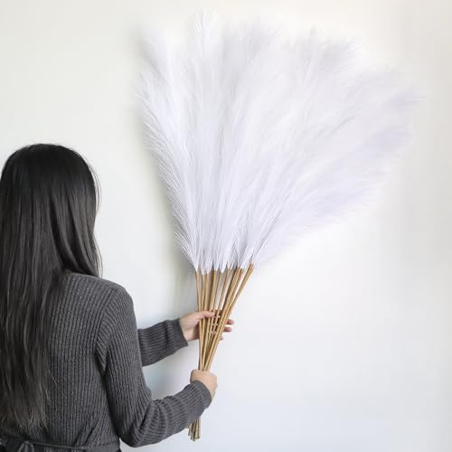 12 Stück Pampasgras Künstlich Groß,115CM Pampasgras XXL Flauschig,Künstliche Trockenblumen Deko für Boho Vase,Bodenvase,Dekoration Wohnzimmer,Schlafzimmer,Hochzeit (Weiß)