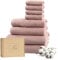 Ferò Luxus Handtücher Set Baumwolle, 8 Teile, Low Twist Baumwolle, 550 g/m², Oeko-TEX, Italienisches Design, 2 handtücher 70x140cm, 2 Handtuch 50x100cm, 2 Gästehandtuch 50x30 cm, Rosa