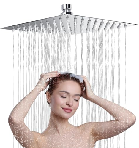 Regendusche Square 12 Zoll, 304 Edelstahl Duschkopf Regendusche, Wassersparend Regenduschkopf mit 90 Anti Kalk Düsen, 360° Verstellbarer Regendusche Duschkopf
