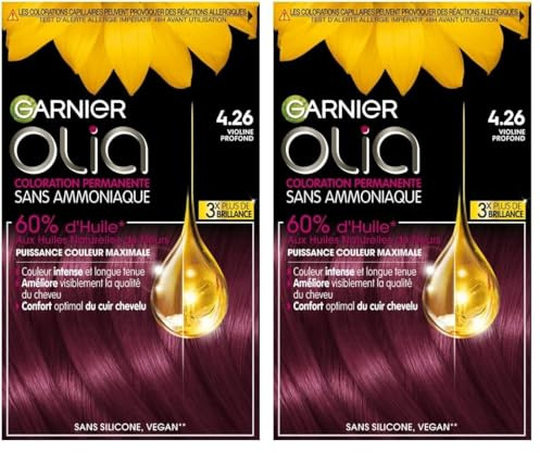 Garnier Coloración permanente – Sin amoníaco – Con aceites naturales de flores – Violina Profundo (4.26) – Olia Vivids (Paquete de 2)
