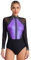 iEFiEL Turnanzug für Damen Langarm Gymnastikbody mit Strass Patchwork Metallic Tanzbody Ballett Trikotanzug Wettbewerb Leotards Helles Lila XXL