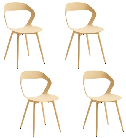 JZGORC 4er Set Nordisches Esszimmerstuhl, Küchenstuhl, Mit Metallbeinen, Großes Hohlrücken-Design, Geeignet für Wohnzimmer, Esszimmer, Freizeitzimmer – Gelb + Gelb