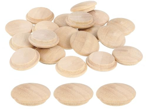QUARKZMAN 20Pcs Bouchons à Bouton en Bois, 20mm/0,79 Bouchon de Trou de Vis en Bois Dur, Capuchons en Bois de Dôme, Bouchon en Bois pour Meubles, Travail du Bois, Artisanat (25mm x 20mm)