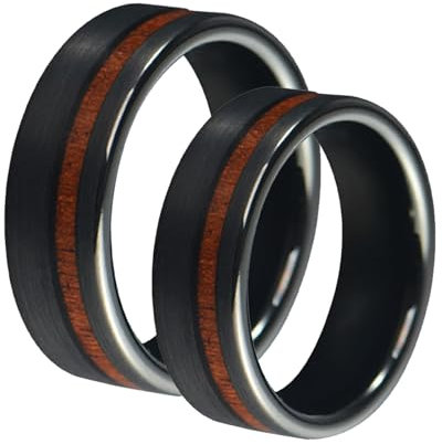 Ehering Nordisch, Verlobungsring Paar Wolfram 2 Stück 8mm Schwarzer Ring Inlay Holz Bandring Damen 54 (17.2) Herren 62 (19.7) für Paare Geburtstag