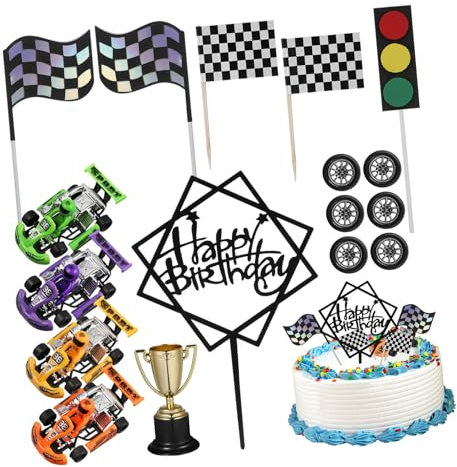 ifundom 23pcs Unique Racing Truck Cake Toppers Decorations for Boys and Girls Birthday Party Car Themed Cake Decorations Craftsmanship