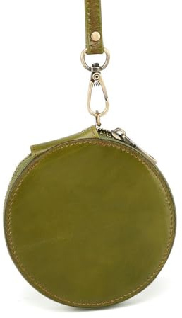 Hommes Femmes Ronde Petite Monnaie Porte - Monnaie, Portefeuille en Cuir véritable, Sac de Rangement avec Fermeture à glissière, Porte - clés en Cuir véritable, Vert