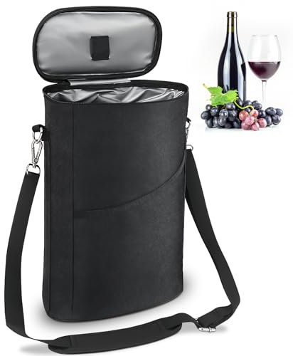 WANDGU Sac isotherme pliable pour 2 bouteilles de vin et de champagne, grande capacité, pour le camping, la plage