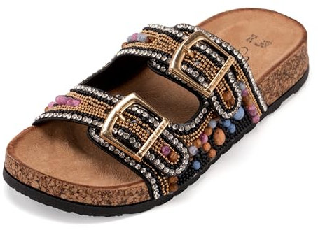 JOMIX Mules Femmes Orthopédiques Sandales été Bohème Sandales Femme Chaussons Confortables pour Piscine Plage Mer (Noir, 37)