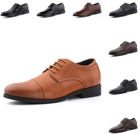 Zapatos Oxford Hombre Zapatillas Cordones Zapatos Vestir Derby Traje Formales Brogue Boda Negocios Calzado Clásico Transpirables GPG809 Marrón Claro 42