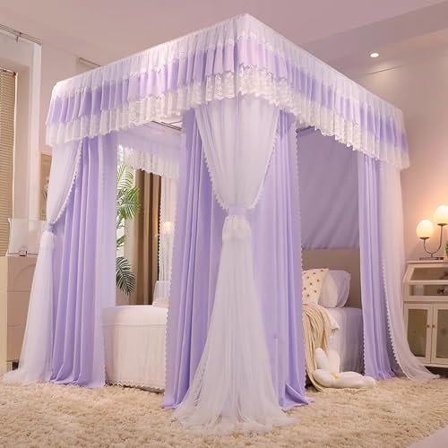Luxuriöse Prinzessinnen-Betthimmel-Vorhänge, doppellagig, 4-Ecken-Moskitonetz mit staubdichter Oberseite, gemütliches Bettzelt für Doppelbett, Doppelbett, Queen-Size-Bett, King-Size-Schlafzimmer-Dekor