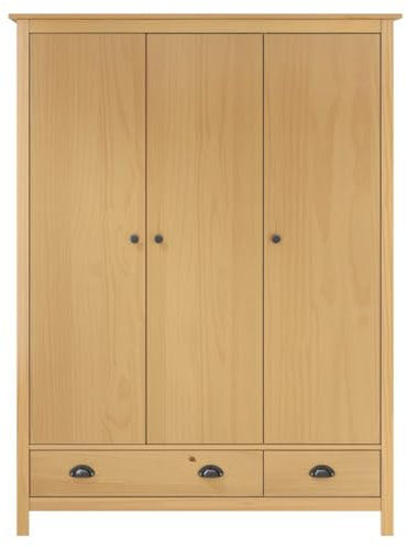Eleganz Armoire à 3 portes en bois de pin massif, 127 x 50 x 170 cm, idéale pour les petits espaces, durable et respectueuse de l'environnement