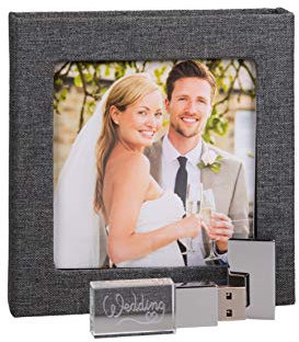 Kristall USB-Stick mit Box. Hochzeitsmotiv – Edles Design mit Gravur Wedding. Hochzeitdesign, ideal als Hochzeitsgeschenk oder für Erinnerungsfotos. USB 3.0 (Box Grau 2, 8GB)