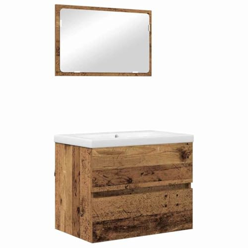 vidaXL Bathroom Furniture Set 3 pcs Old wood 60 x 38.5 x 45 cm, Bathroom Storage Solutions, Modern Cabinet, Space-Saving Furniture, Minimalist Style, Functional Design, Clean Lines, Utility