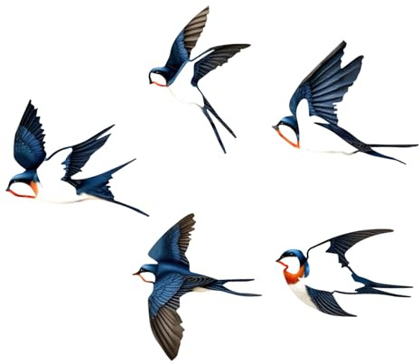 ESTART Birds Metal Wall Decor, 5 Pcs Black Birds Metal Wall Art Outdoor Hanging Decorative Bird Wall Sculpture for Home Kitchen Patio Bedroom Living Room Bathroom Garden (Vintage Color)