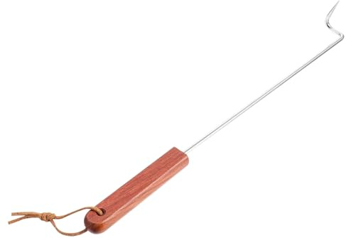 jojofuny Edelstahl Grill Flipper mit Ergonomischem Holzgriff Fleischgabel für Grillen und Bbq Praktisches Küchen Gadget zum Wenden und Greifen von Rippen Hühnchen Hot Dogs für Outdoor und