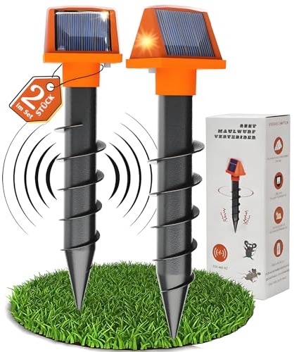Maulwurf Vertreiber 2 Stück Wühlmausschreck Dual-Solar Maulwurfabwehr für Garten Maulwurfschreck IP54 Wasserdicht gegen Wühlmäuse & Maulwurf