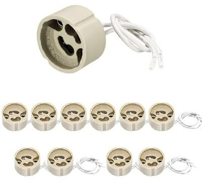 KAHZOR 10 Stück Gu10 Fassung, Gu10 Fassung Mit Kabel 15cm Silikon-Stromleitung (0.75mm²), Keramiksockel Für Led, Glühlampe, Halogen, Hitzebeständigkeit Bis 600℃, 0-250V, 0-300W [Energieklasse A]