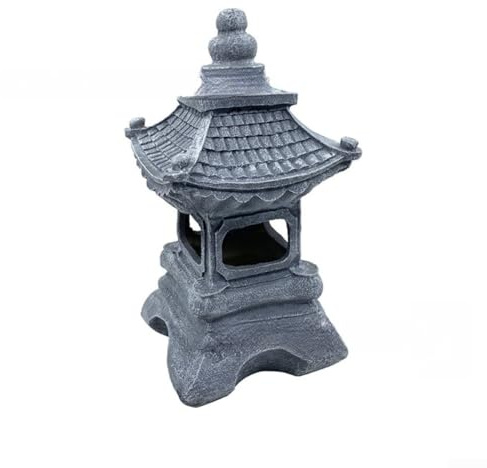 Solar-Gartenstatue für Außenlandschaft, japanische Zen-Pagoden-Laterne mit solarbetriebener Beleuchtung, wetterbeständig, Moos-Details