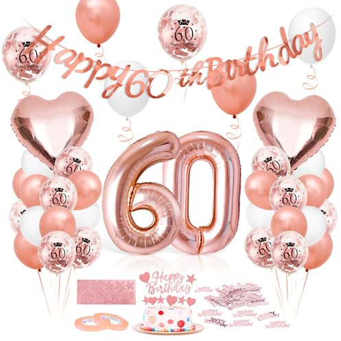 Luftballon 60. Geburtstag Roségold, Geburtstagsdeko 60 Jahr, Ballon 60. Geburtstag, Riesen Folienballon Zahl 60, Happy Birthday Folienballons 60er, Ballon 60er Deko zum Geburtstags Frauen