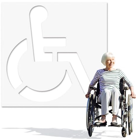 Stencil per handicap per parcheggio, 104 x 111,8 cm, in silicone, modello ad alta visibilità, guida per cartelli per disabili, ottima segnaletica pubblica, pittura di corsia antincendio