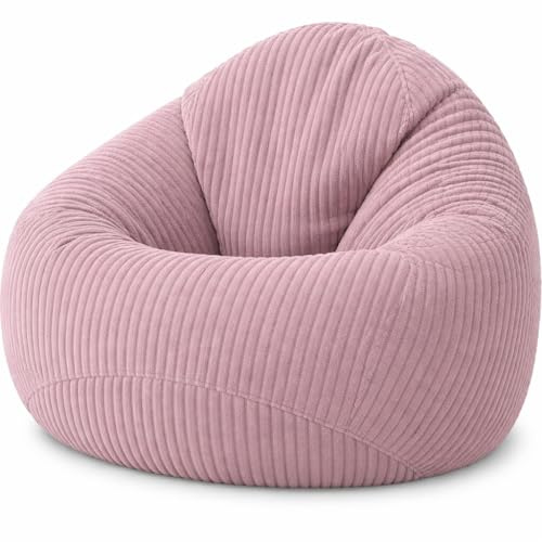 GlückBean Sitzsack Cord XXL mit EPS-Perlen Füllung – Ergonomischer Bean Bag Sessel für Erwachsene & Kinder – Weich, Formstabil & Pflegeleicht – Indoor Lounge Sitzsack (Puderrosa, XXXL)