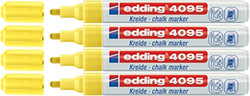 edding 4095 Fenster- / Kreidemarker, Rundspitze ca. 2-3 mm (schmal, neongelb, 4)