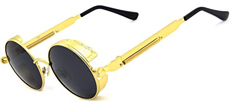 RONSOU Steampunk Stil Rund Vintage Polarisiert Sonnenbrillen Retro Brillen UV400 Schutz Metall Rahmen gold rahmen/grau linse