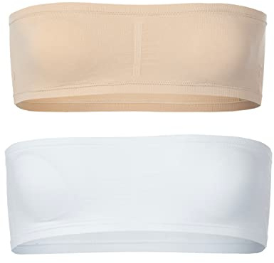 Popular Girl's Seamless Bandeau Bra - 2 Pack - White and Nude - L