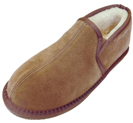 Deluxe Men's 'Sam' Sheepskin Slippers with Lightweight Hard Sole (10, Chestnut)