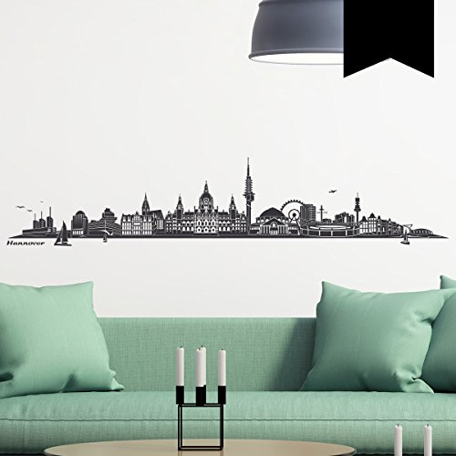 WANDKINGS Wandtattoo - Skyline Hannover (ohne Fluss) - 100 x 20 cm - Schwarz - Wähle aus 6 Größen & 35 Farben