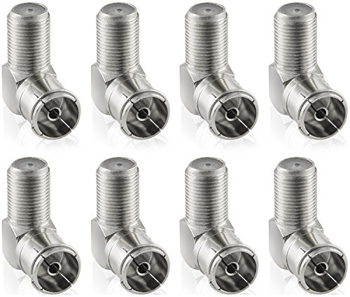 Poppstar 8x Adaptateur d'antenne Satellite et TV (Raccord pour angle d'antenne coudé de 90 degrés) (Prise coaxiale F vers prise d'antenne IEC) Prise coudée pour câble coaxial - câble d'antenne, Argent