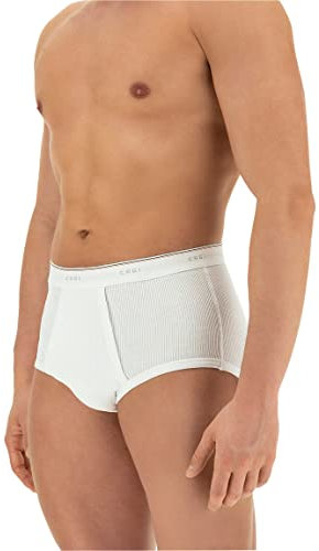 3 Slip classico uomo Cagi 1200 alto con apertura in puro cotone a costine (5, Bianco)