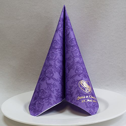 Personalisierte Servietten | Hochzeitsservietten | Airlaid, stoffähnlich | mit IHREM WUNSCHMOTIV, NAMEN, DATUM, perfekt für Hochzeit, Geburtstag, Party | 50 Stück | 40 x 40cm | made in Germany