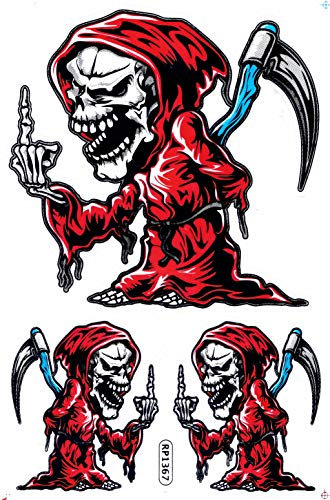 DD Rot Totenkopf Skull Bones Knochen Sensemann Sense Tod Sticker Aufkleber Folie 1 Blatt 270 mm x 180 mm wetterfest
