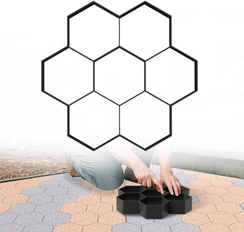 HENGMEI DIY Betonform Gehweg Form Gehwegen Schalungsform Gießform Pflasterform Schablone Terrassenformen Fliesenformen für Beton, Pflastersteine, Terrassenplatten (2 Stücke, Hexagon)