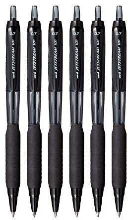 uni-ball Jetstream SXN-101-7N Retractable Rollerball Pens - 0.7mm Nib Tip - Black Ink - Pack of 6