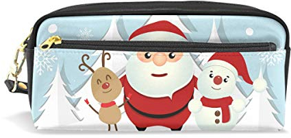 imobaby Weihnachtsmänner und Rentier tragbare Tasche PU Leder Schulstifteetui, Stifteetui, Stifteetui, für Kinder, wasserdicht, Kosmetiktasche, Make-up, Beauty Case