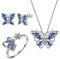 Aurora Tears 925 Sterling Silber Schmetterling Halskette Ohrringe Ringe Mystic Rainbow Topaz Anhänger Ohrstecker Schmuck Set für Frauen DS0039M