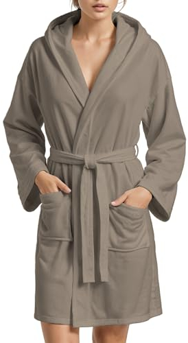 PETTI - Accappatoio, Accappatoio Microfibra, Accappatoio Uomo, Accappatoio Donna, Accappatoio Unisex, Accappatoio con Tasche Cappuccio e Cintura, Tortora