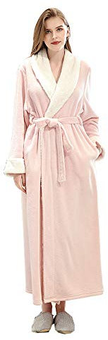 VKTY Peignoir en flanelle, peignoir d'hiver en polaire à col châle, léger, chaud et confortable pour femme, peignoir kimono, vêtement de nuit d'hiver pour adulte (rose/M)