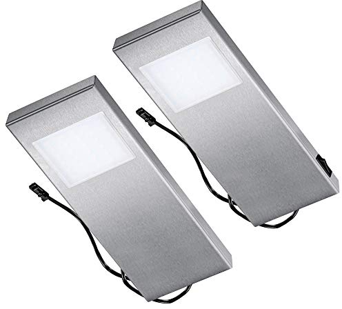 Thebo LED 91 Tadeo 3 in EDELSTAHL - SET 2 inkl. Leuchte mit Hauptschalter/Unterbauleuchten/Oberschrankleuchten